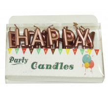 Свечи-буквы в торт "Happy Birthday" розовое золото перламутр ☆