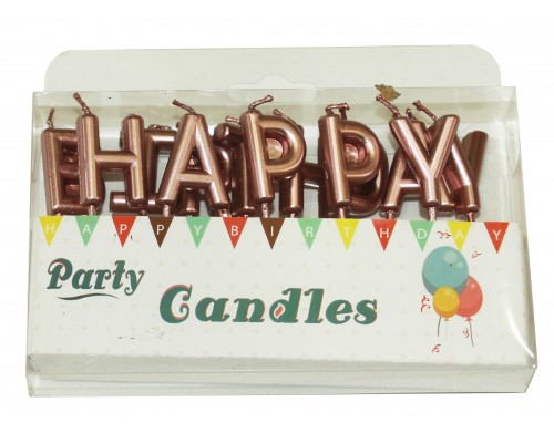 Свечи-буквы в торт "Happy Birthday" розовое золото перламутр ☆ АКЦІЯ