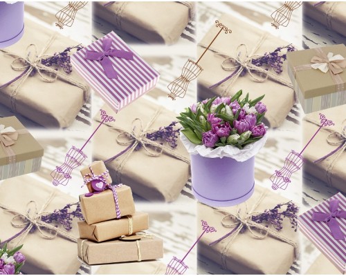 Упаковочная Бумага (5 листов) "Цветы в коробке, подарки крафт" (70*100 см)