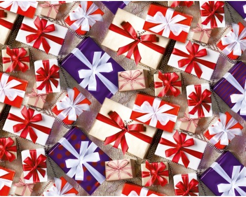 Упаковочная Бумага (5 листов) "Белые и фиолетовые подарки с бантами" (70*100 см)