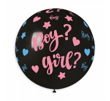 Шар-сюрприз латексный Gemar с печатью "BOY? GIRL?" 31' - черный