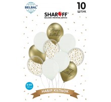 Набір латексних куль Sharoff "Happy Birthday. Золото з білим" (10 шт.)