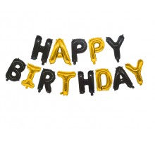 Фольгированная надпись «Happy Birthday» - черно-золотая