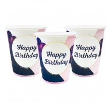 Стакан «Happy Birthday. Фиолетовые шары на розово-белом»