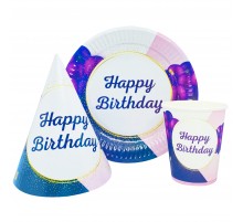 Набор посуды "Happy Birthday.Фиолетовые шары на розово-белом" 