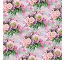 Упаковочная Бумага (5 листов) "Цветы.Хризантема с розой,розовая  лента с листиками" (70*100 см)