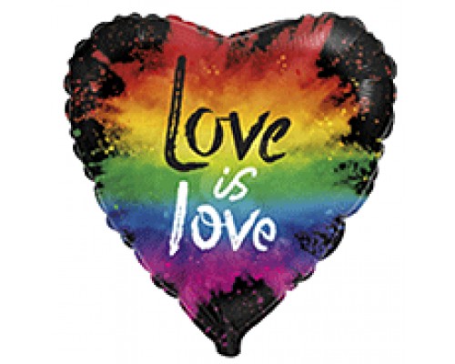 Фольгированный шар-сердце Flexmetal радуга на чёрном "Love is love" 