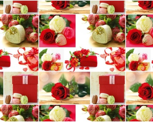 Упаковочная Бумага (5 листов) "Розы,шкатулка,макарунс" (70*100 см)