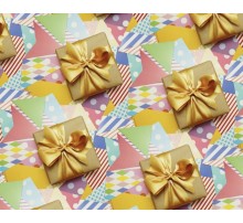 Упаковочная Бумага (5 листов) "Золотые подарки на разноцветных флажках" (70*100 см)