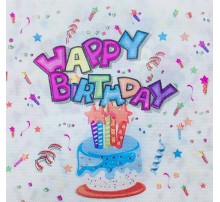 Салфетки "Happy birthday" торт со свечками,серпантин