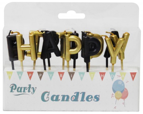 Свечи-буквы в торт "Happy Birthday" - золото с черным ☆ АКЦІЯ