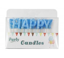 Свечи-буквы в торт "Happy Birthday" голубые в горошек ☆ АКЦІЯ