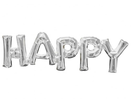 Фольгированная надпись "Happy" - серебро