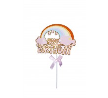 Топпер в торт "Happy Birthday. Радуга" - розовый