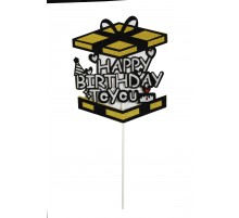 Топпер в торт "Happy Birthday to You. Коробка" - серебряно-золотой