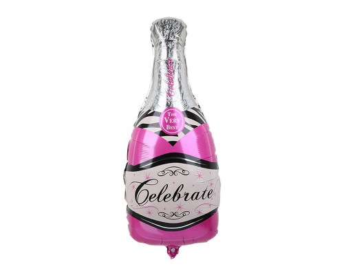 Фольгированный Шар Фигура Китай "Бутылка Шампанского" - розовая