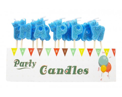 Свечи в торт H227-5 буквы «Happy Birthday» голубые с блестками ☆ АКЦІЯ
