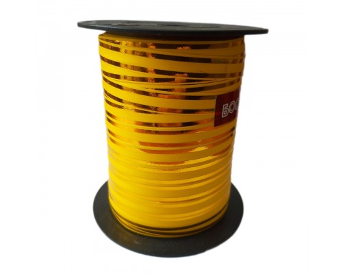 Лента-тесьма для шаров "Боско" - желтая с золотой полоской 1 см (50 м)