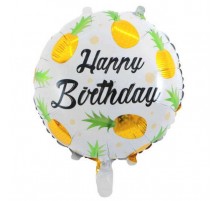 Фольгована кулька Коло Китай "Happy Birthday ананаси золоті" 18`