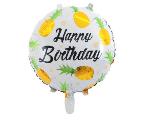 Фольгована кулька Коло Китай "Happy Birthday ананаси золоті" 18`