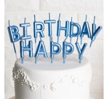 Свечи-буквы в торт "Happy Birthday" синие (перламутр)