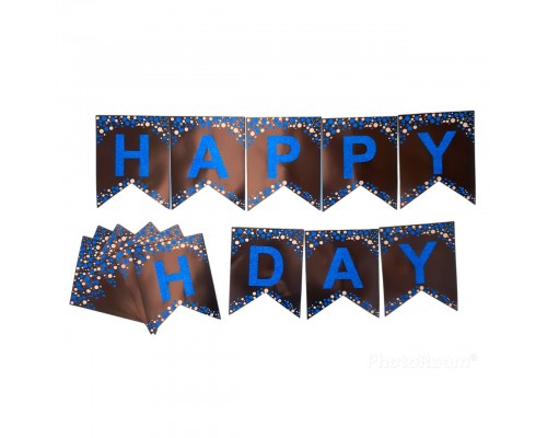 Вивіска-прапорці Happy Birthday блискітки сині на чорному 2,5 метра АКЦІЯ