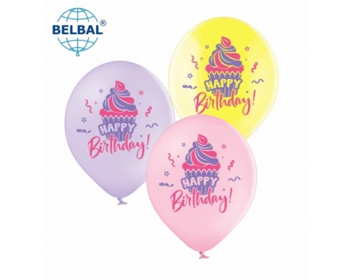 Латексні кульки Belbal Happy Birthday, кекс (макарун) 30 см 12" (25 шт.)