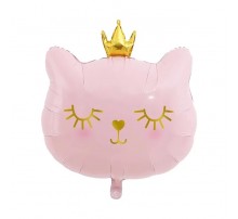 Фольгована кулька (фігура) Китай Голова Кішки рожева з короною 73 см.*62 см.