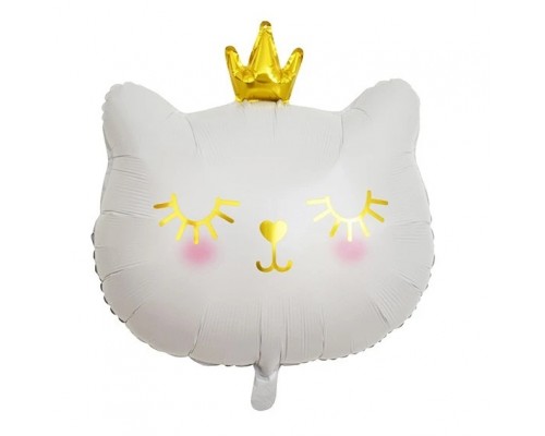 Фольгована кулька (фігура) Китай Голова Кішки біла з короною 73 см.*62 см.