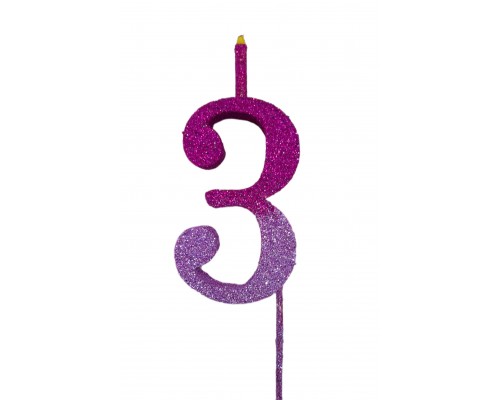  Свічка цифра Велика, шпажка, блискавки рожеві 3 (13,5 см.)