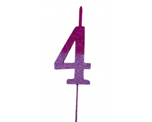  Свічка цифра Велика, шпажка, блискавки рожеві 4 (13,5 см.)