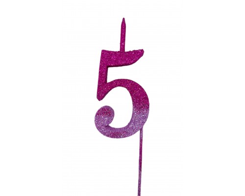  Свічка цифра Велика, шпажка, блискавки рожеві 5 (13,5 см.)