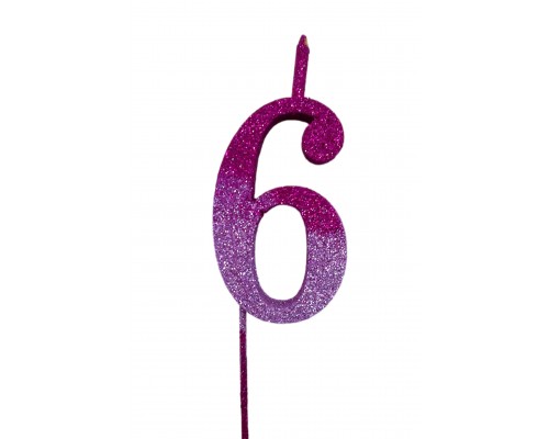  Свічка цифра Велика, шпажка, блискавки рожеві 6 (13,5 см.)