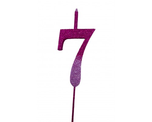  Свічка цифра Велика, шпажка, блискавки рожеві 7 (13,5 см.)