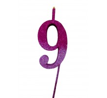  Свічка цифра Велика, шпажка, блискавки рожеві 9 (13,5 см.)
