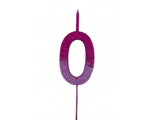  Свічка цифра Велика, шпажка, блискавки рожеві 0 (13,5 см.)