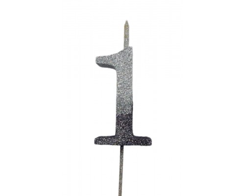  Свічка цифра Велика, шпажка, блискавки срібло-графіт 1 (13,5 см.)