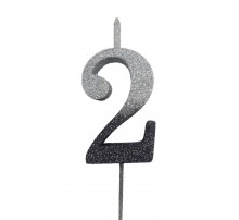  Свічка цифра Велика, шпажка, блискавки срібло-графіт 2 (13,5 см.)