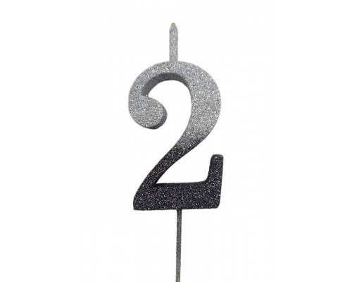  Свічка цифра Велика, шпажка, блискавки срібло-графіт 2 (13,5 см.)