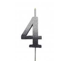  Свічка цифра Велика, шпажка, блискавки срібло-графіт 4 (13,5 см.)
