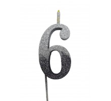  Свічка цифра Велика, шпажка, блискавки срібло-графіт 6 (13,5 см.)