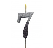  Свічка цифра Велика, шпажка, блискавки срібло-графіт 7 (13,5 см.)