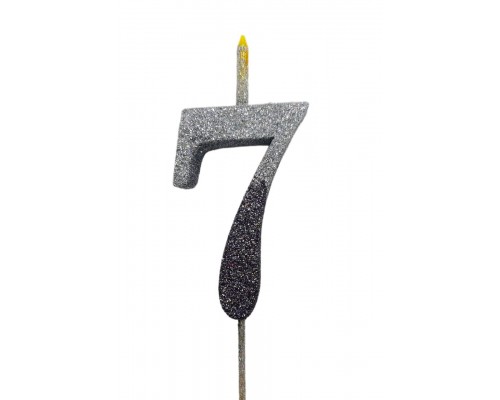  Свічка цифра Велика, шпажка, блискавки срібло-графіт 7 (13,5 см.)