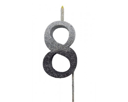 Свічка цифра Велика, шпажка, блискавки срібло-графіт 8 (13,5 см.)