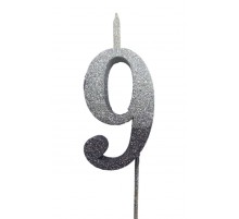  Свічка цифра Велика, шпажка, блискавки срібло-графіт 9 (13,5 см.)
