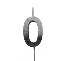  Свічка цифра Велика, шпажка, блискавки срібло-графіт 0 (13,5 см.)