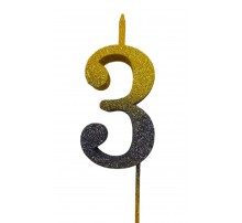  Свічка цифра Велика, шпажка, блискавки золото-графіт 3 (13,5 см.)
