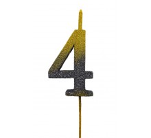  Свічка цифра Велика, шпажка, блискавки золото-графіт 4 (13,5 см.)