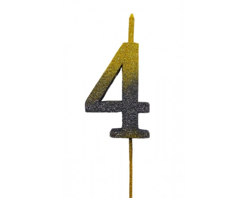  Свічка цифра Велика, шпажка, блискавки золото-графіт 4 (13,5 см.)