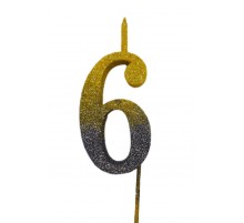  Свічка цифра Велика, шпажка, блискавки золото-графіт 6 (13,5 см.)